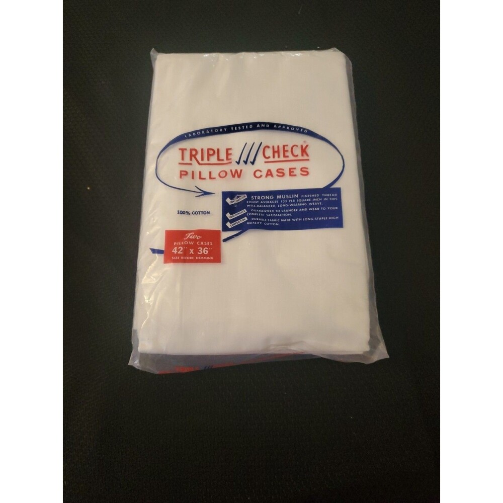 Vtg Sets Triple Check Muslin Pillow cases New Original Packaging 42" X 36"